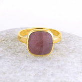 Mookaite Jasper Ring - Jasper 10mm Cushion Gemstone Ring - Solid 925 Sterling Silver Ring - Gold Plated Ring - Handmade Ring -Gift for Women